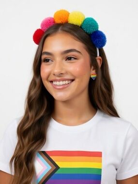 Rainbow Pom-Pom Headband